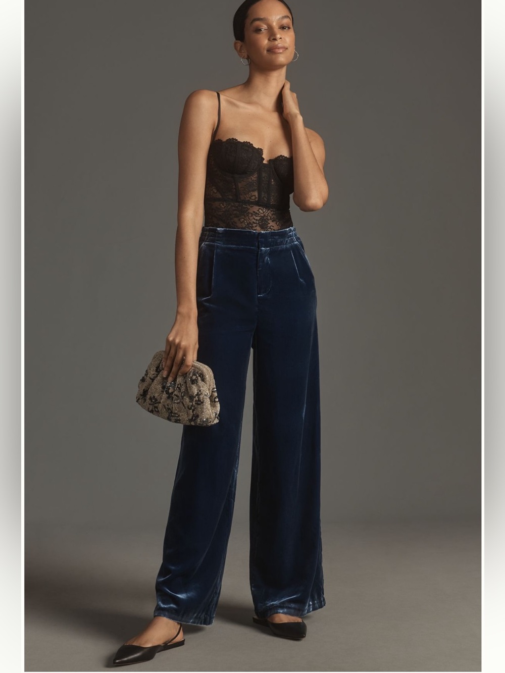 Anthropologie Women's Velvet Wide-Leg Pants - Navy